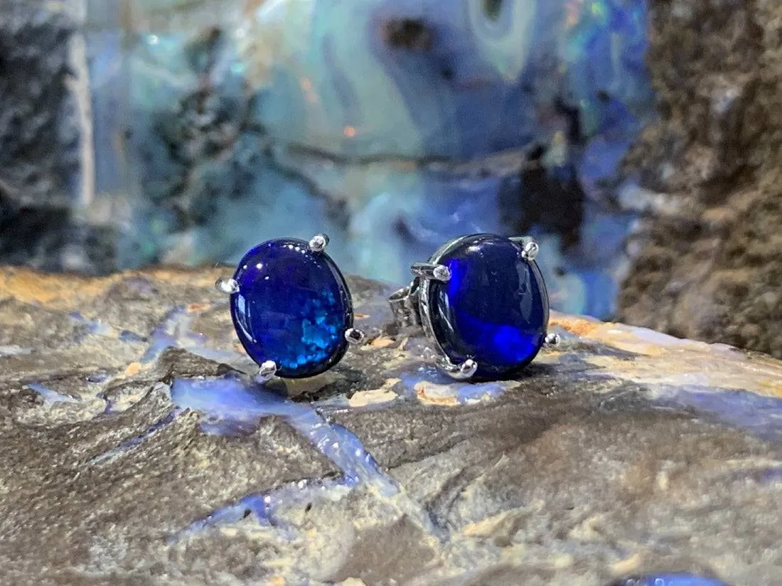 14KT White Gold earring Black Opal studs