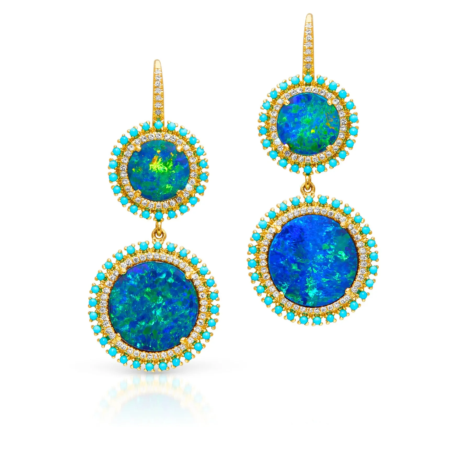 14KT Yellow Gold Opal Diamond Kai Double Drop Earrings