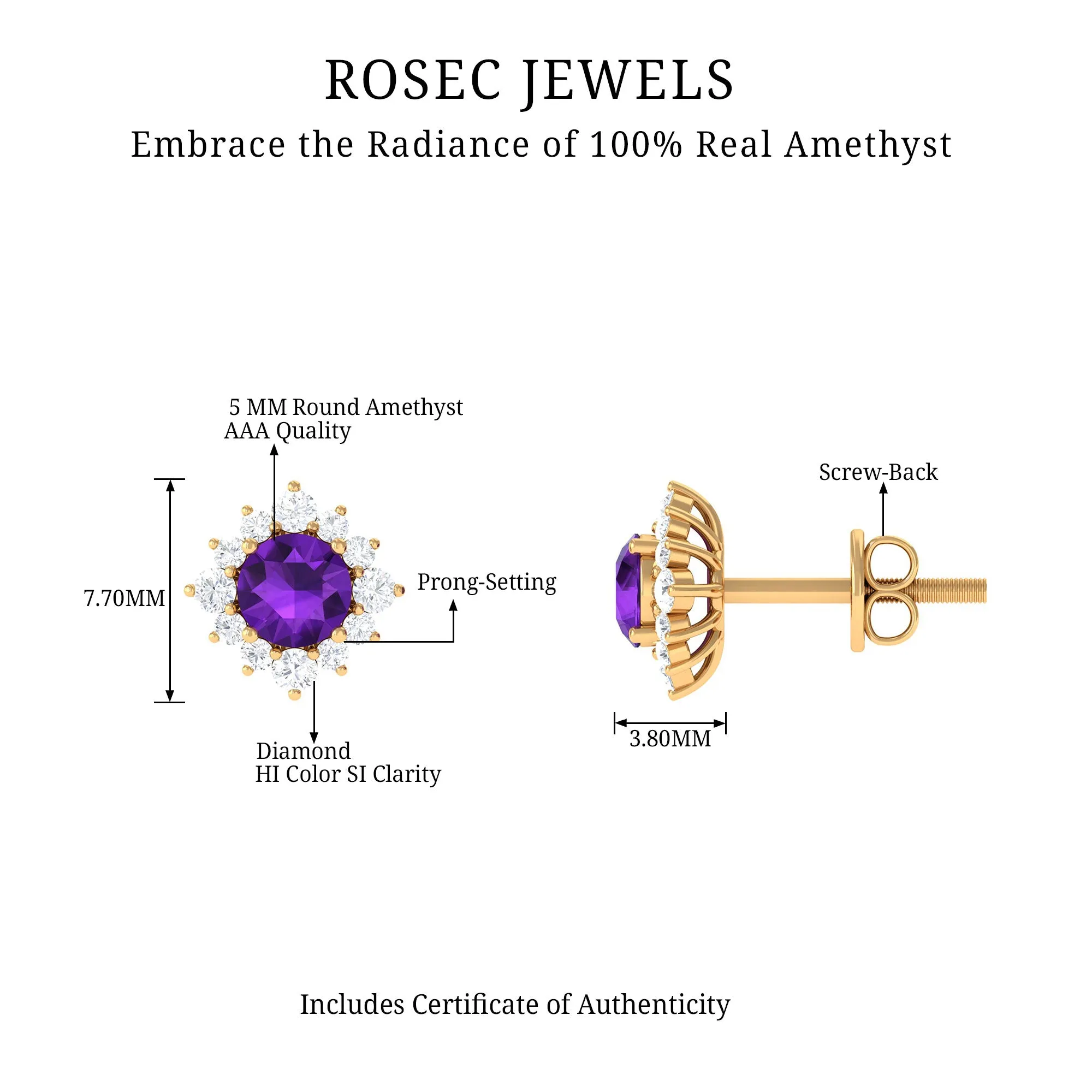 1.5 CT Classic Amethyst Stud Earrings with Diamond Halo