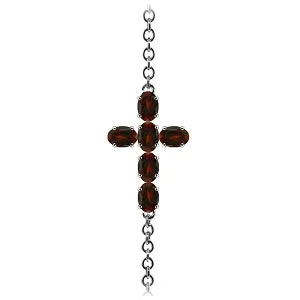 1.7 Carat 14K Solid White Gold Cross Bracelet Natural Garnet