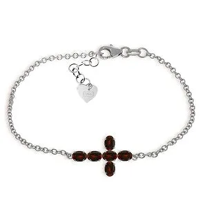 1.7 Carat 14K Solid White Gold Cross Bracelet Natural Garnet