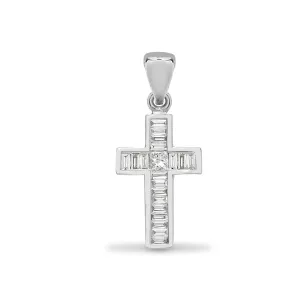 18ct White 0.22ct Princess Cut & Baguette Diamond Cross