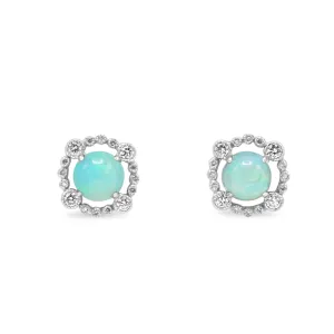 18ct White Gold Diamond & Opal Cluster Stud Earrings