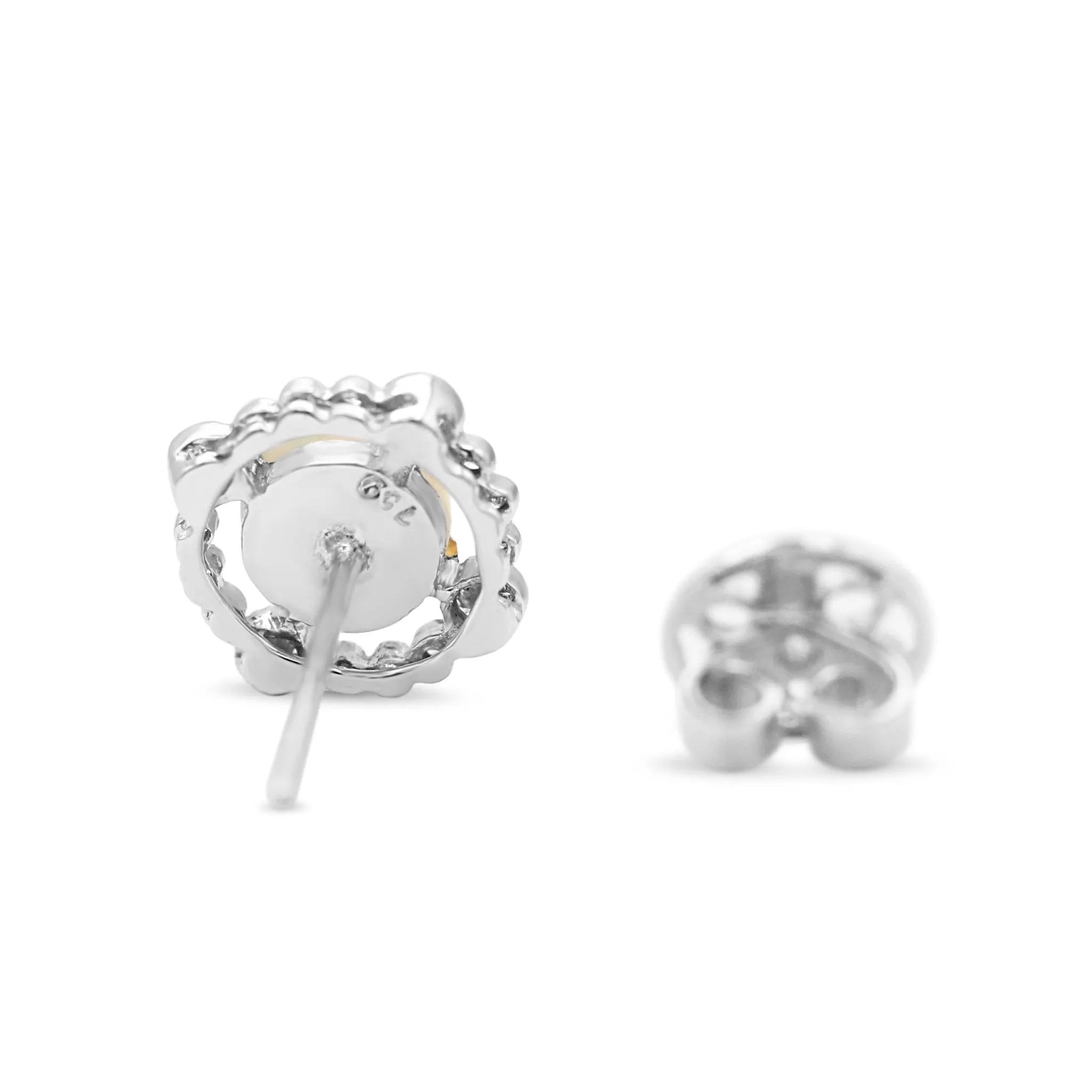 18ct White Gold Diamond & Opal Cluster Stud Earrings