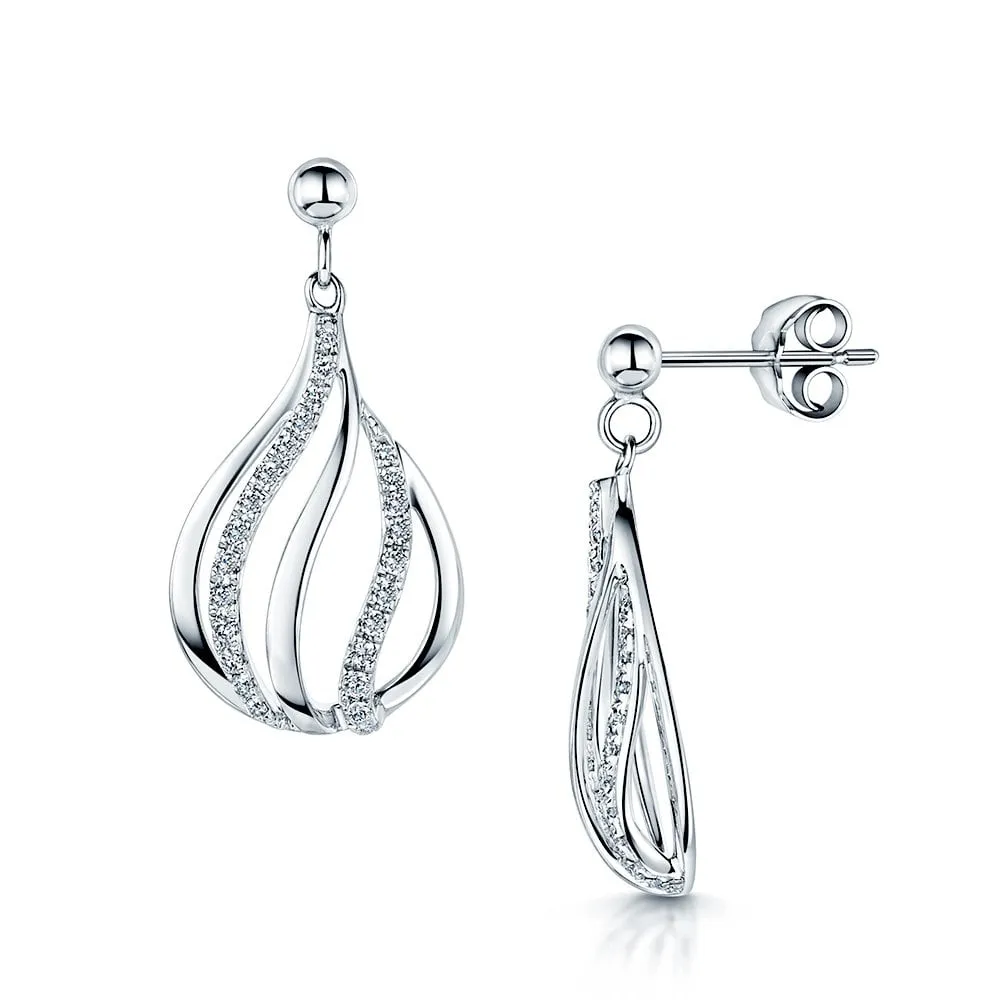 18ct White Gold Diamond Open Teardrop Earrings