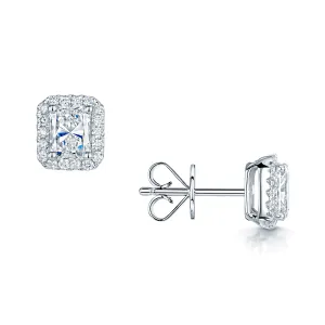 18ct White Gold GIA Certificated Radiant Cut Diamond Halo Stud Earrings