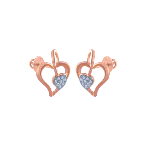 18k (750) Rose Gold And Diamond Stud Earrings For Women