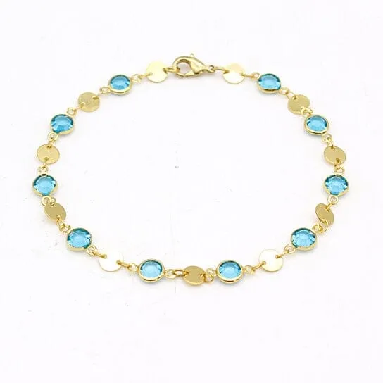 18k Gold Filled High Polish Finish Aquamarine Crystal Ankle Bracelet