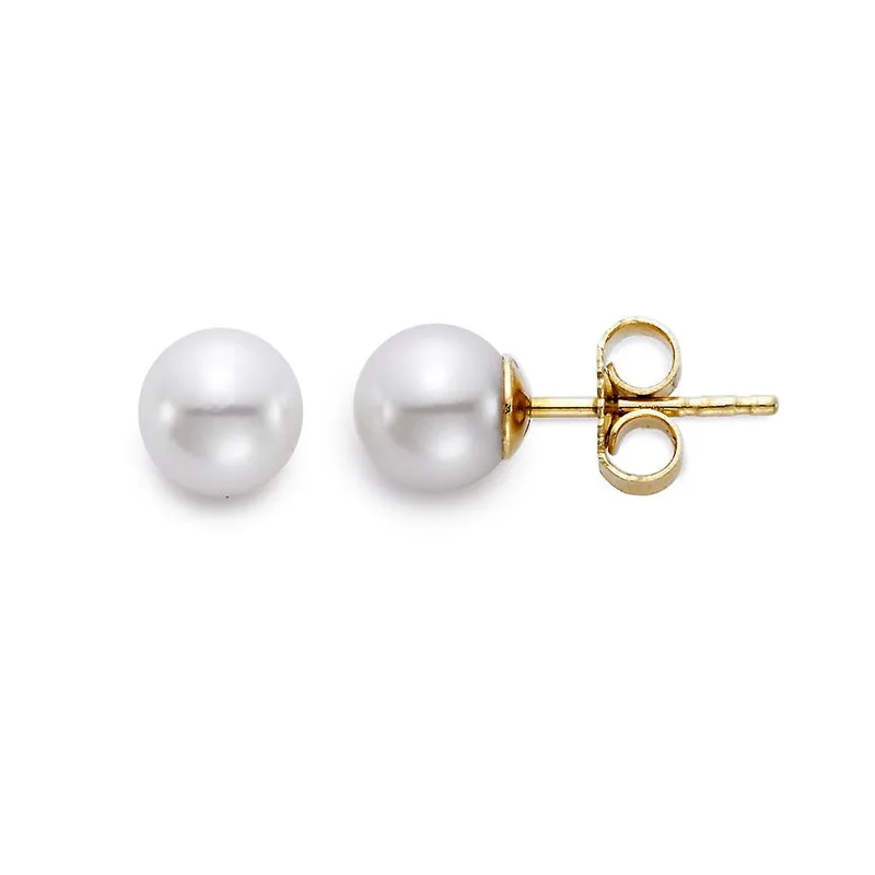 18K Yellow Gold Pearl Studs