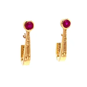 18k Yellow Gold Ruby Swoop Hoops