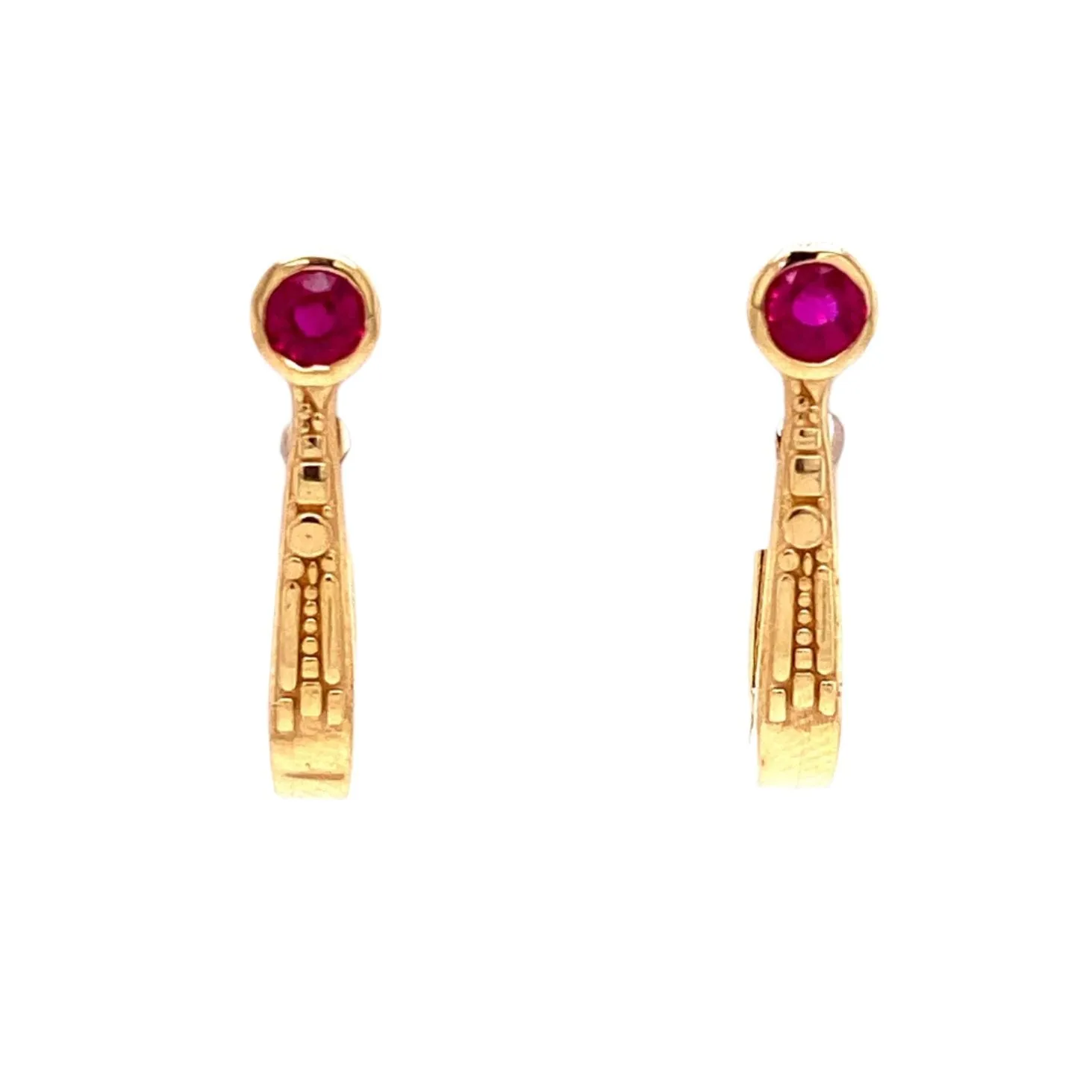 18k Yellow Gold Ruby Swoop Hoops