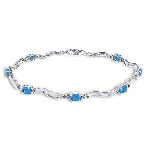 2.16 Carat 14K Solid White Gold Tennis Bracelet Diamond Blue Topaz