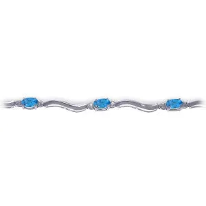 2.16 Carat 14K Solid White Gold Tennis Bracelet Diamond Blue Topaz