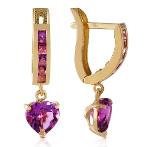 3.2 Carat 14K Solid Yellow Gold V-shape Hoop Earrings Heart Amethyst