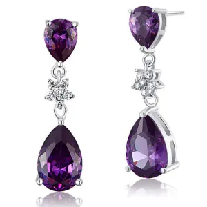 3.5 Carat Purple Pear Cut Created Sapphire 925 Sterling Silver Dangle Earrings XFE8016