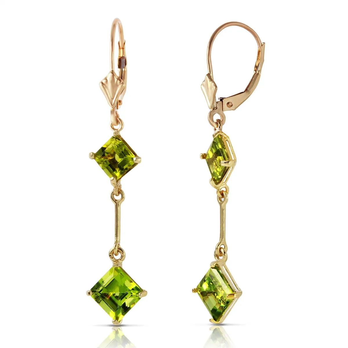 3.75 Carat 14K Solid Yellow Gold Leverback Earrings Peridot