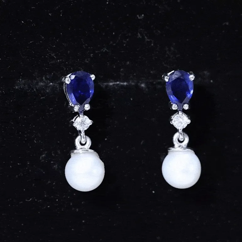 3.75 CT Created Blue Sapphire and Moissanite Dangle Earrings with Freshwater Pearl Drop