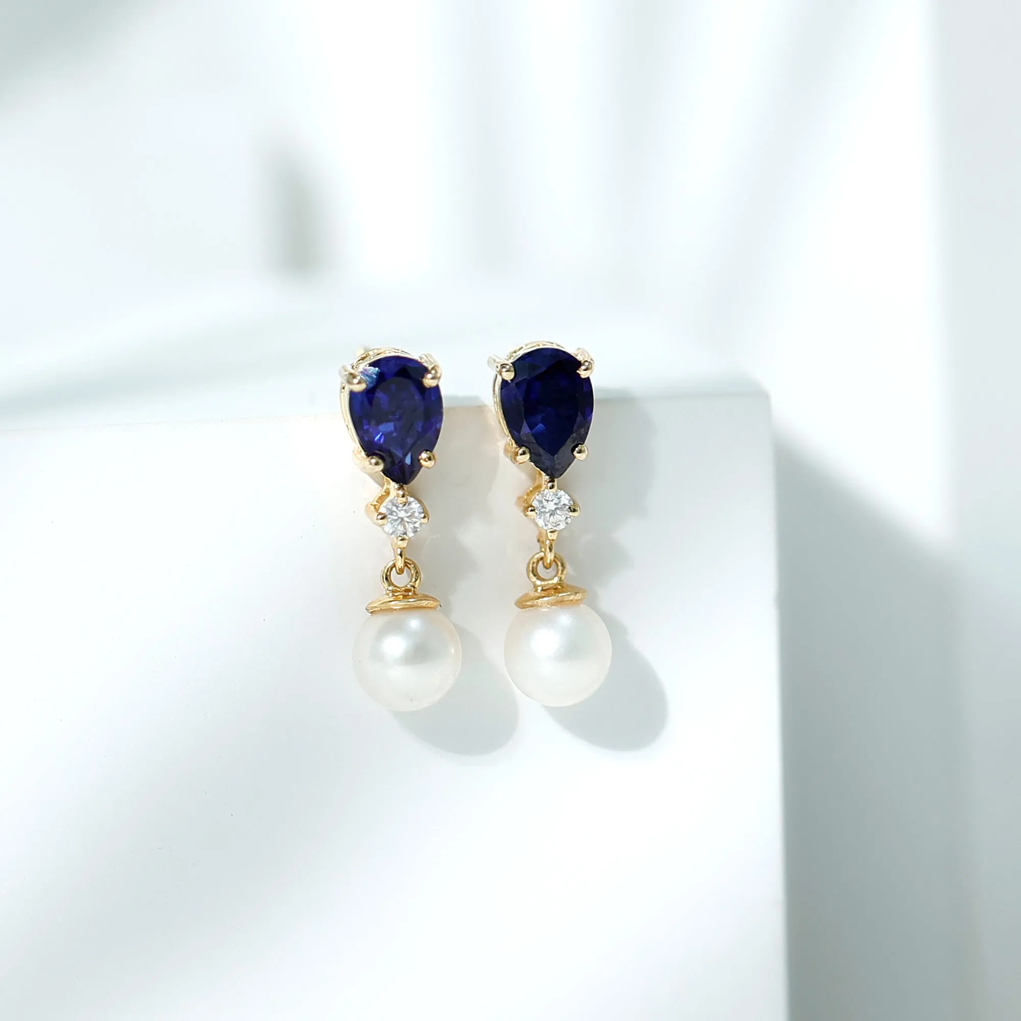 3.75 CT Created Blue Sapphire and Moissanite Dangle Earrings with Freshwater Pearl Drop