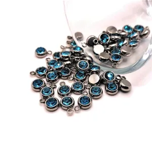 4, 20 or 50 Pieces: 201 Stainless Steel, Light Blue Aquamarine March Birthstone Rhinestone Charms