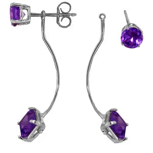 4.15 Carat 14K Solid White Gold Stud Drops Earrings Natural Amethyst