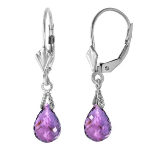 4.5 Carat 14K Solid White Gold Leverback Earrings Briolette Amethyst