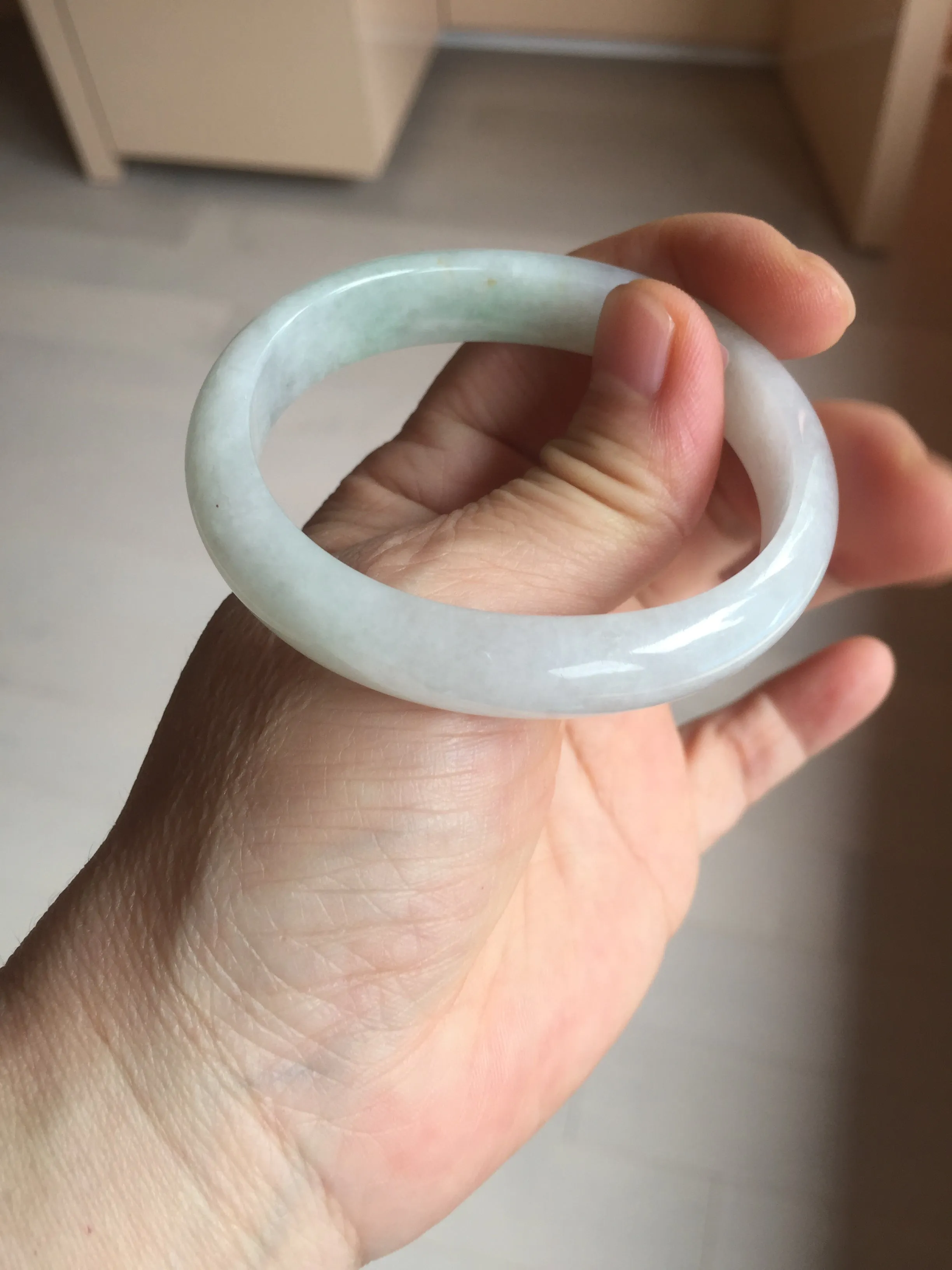 47.5mm certified 100% natural Type A icy watery green white  oval jadeite jade bangle BP46-9356