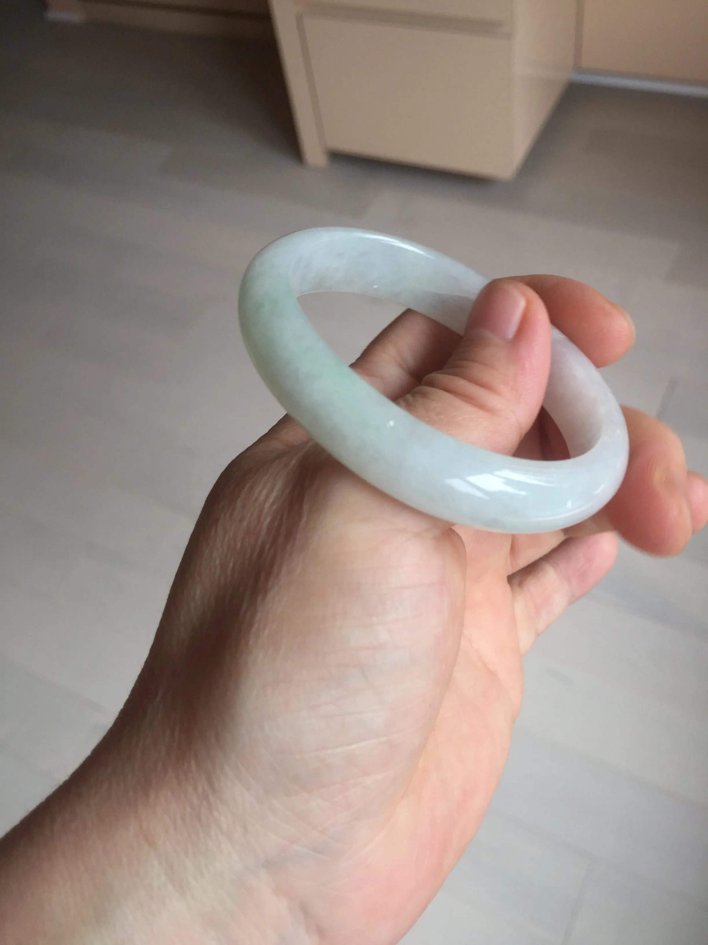 47.5mm certified 100% natural Type A icy watery green white  oval jadeite jade bangle BP46-9356