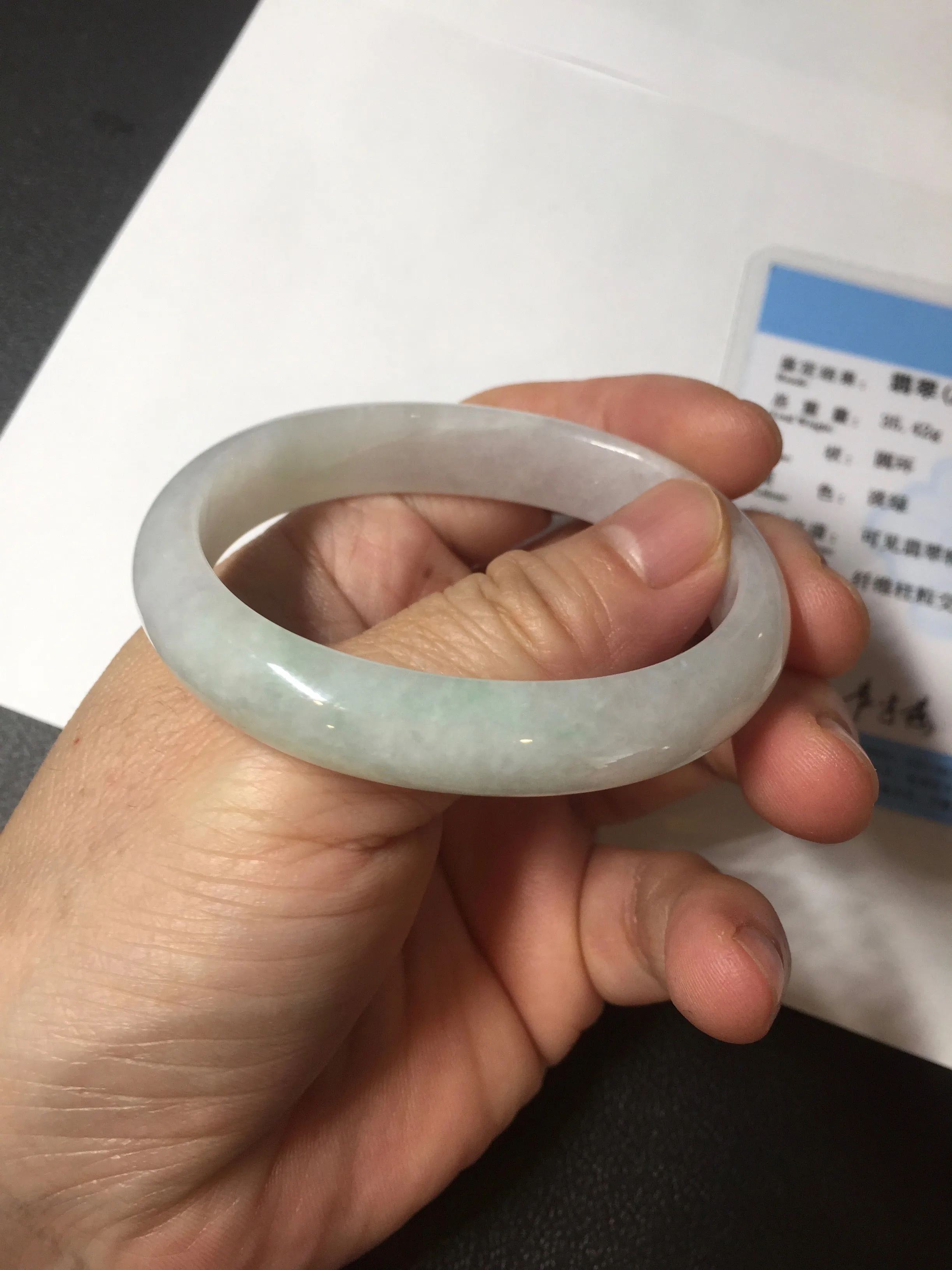 47.5mm certified 100% natural Type A icy watery green white  oval jadeite jade bangle BP46-9356