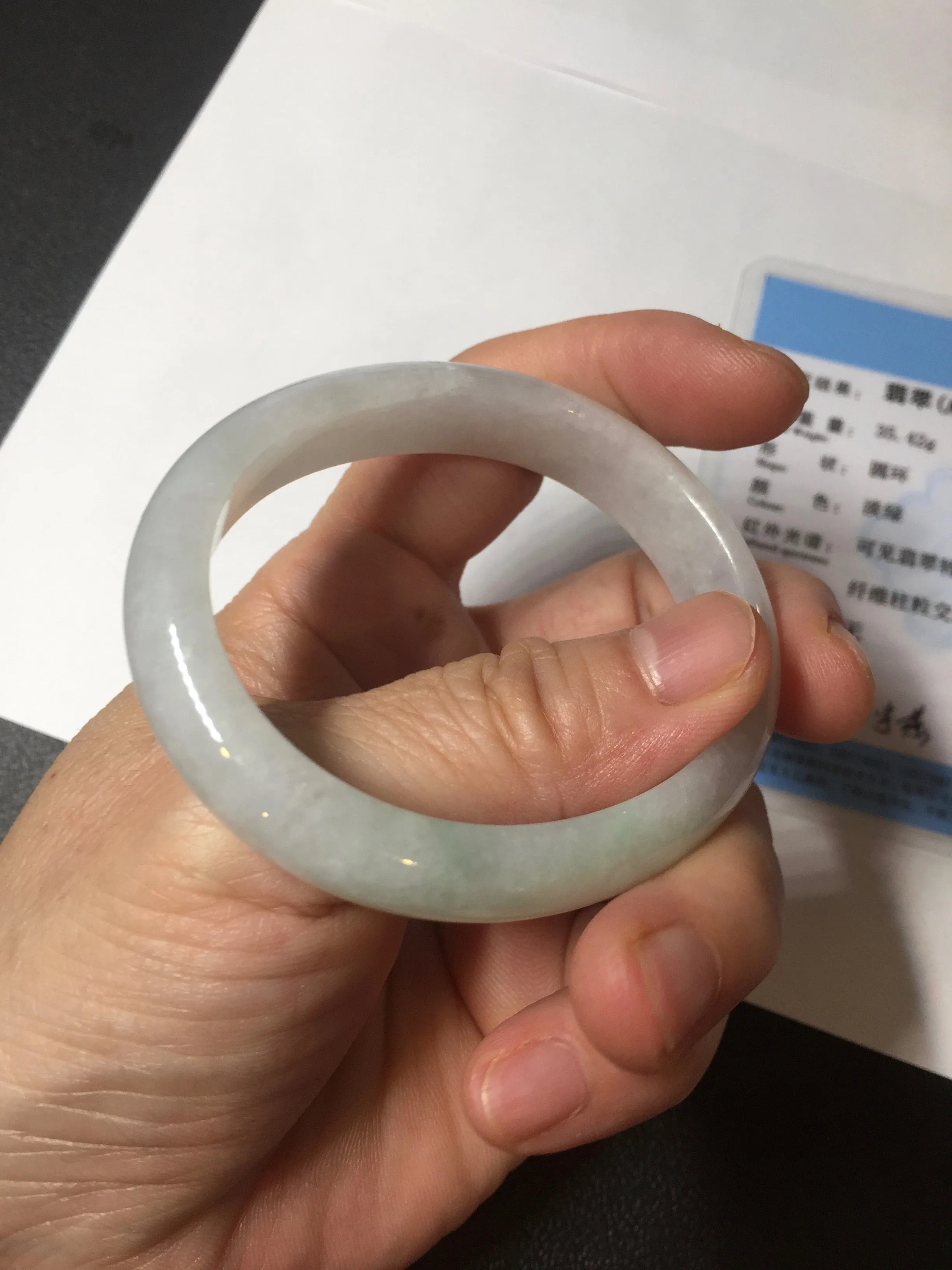 47.5mm certified 100% natural Type A icy watery green white  oval jadeite jade bangle BP46-9356