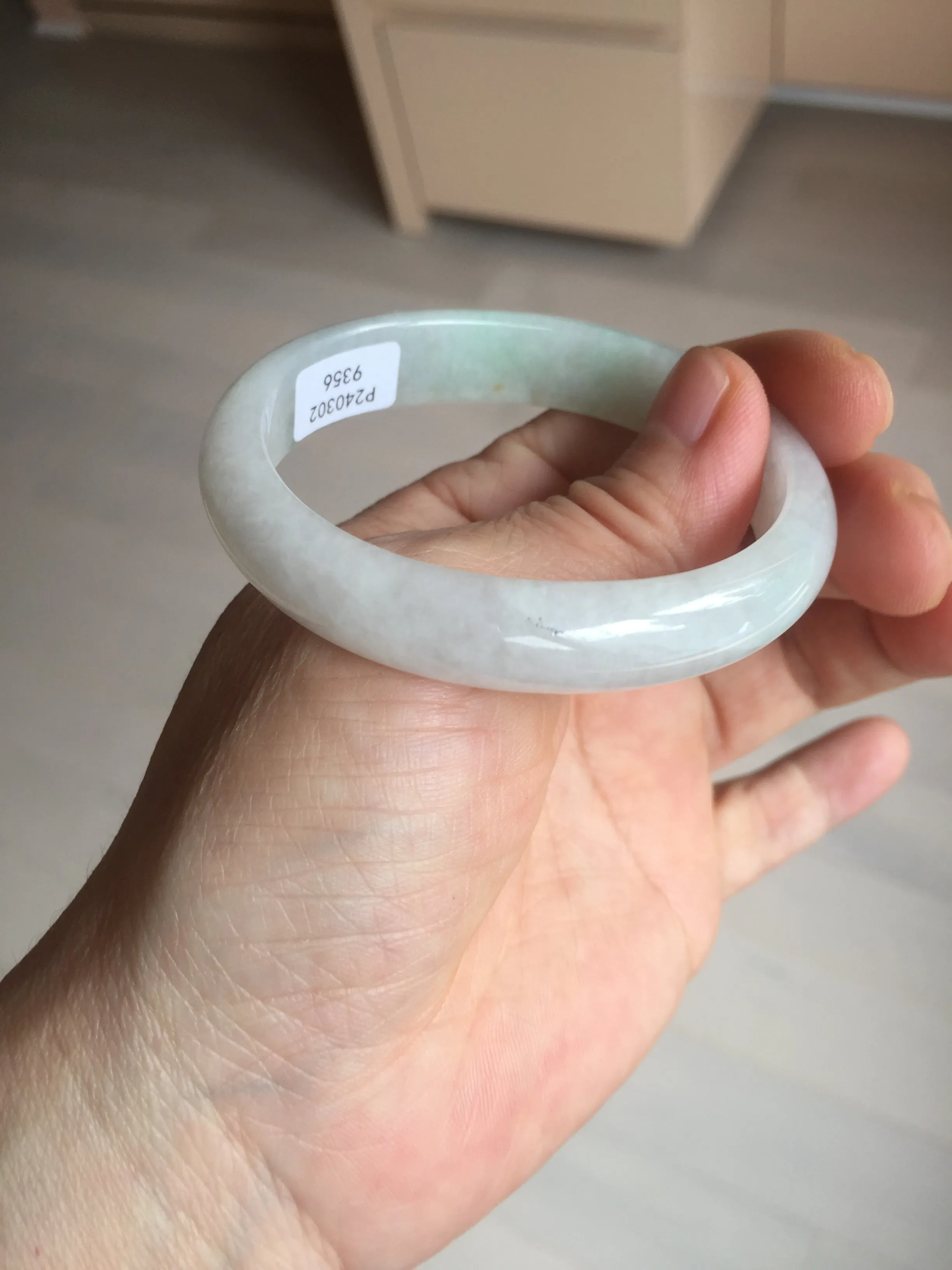 47.5mm certified 100% natural Type A icy watery green white  oval jadeite jade bangle BP46-9356