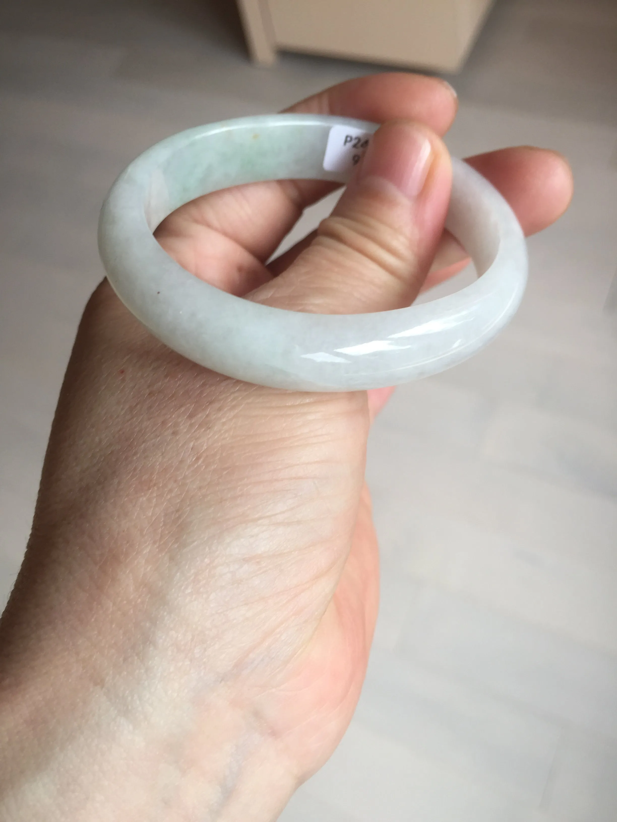 47.5mm certified 100% natural Type A icy watery green white  oval jadeite jade bangle BP46-9356