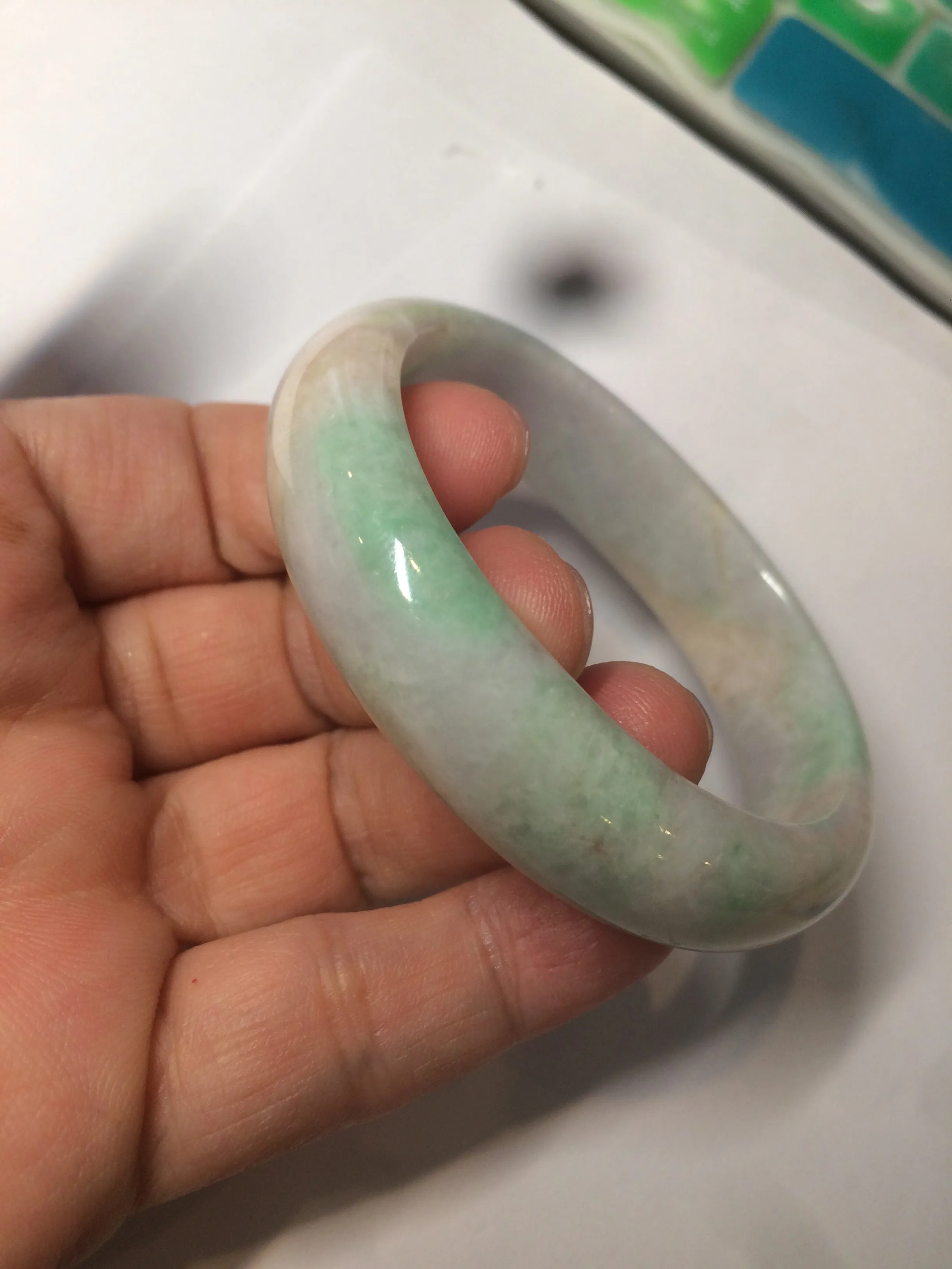 48mm Type A 100% Natural sunny green/purple/yellow ovalJadeite Jade bangle X105-9226