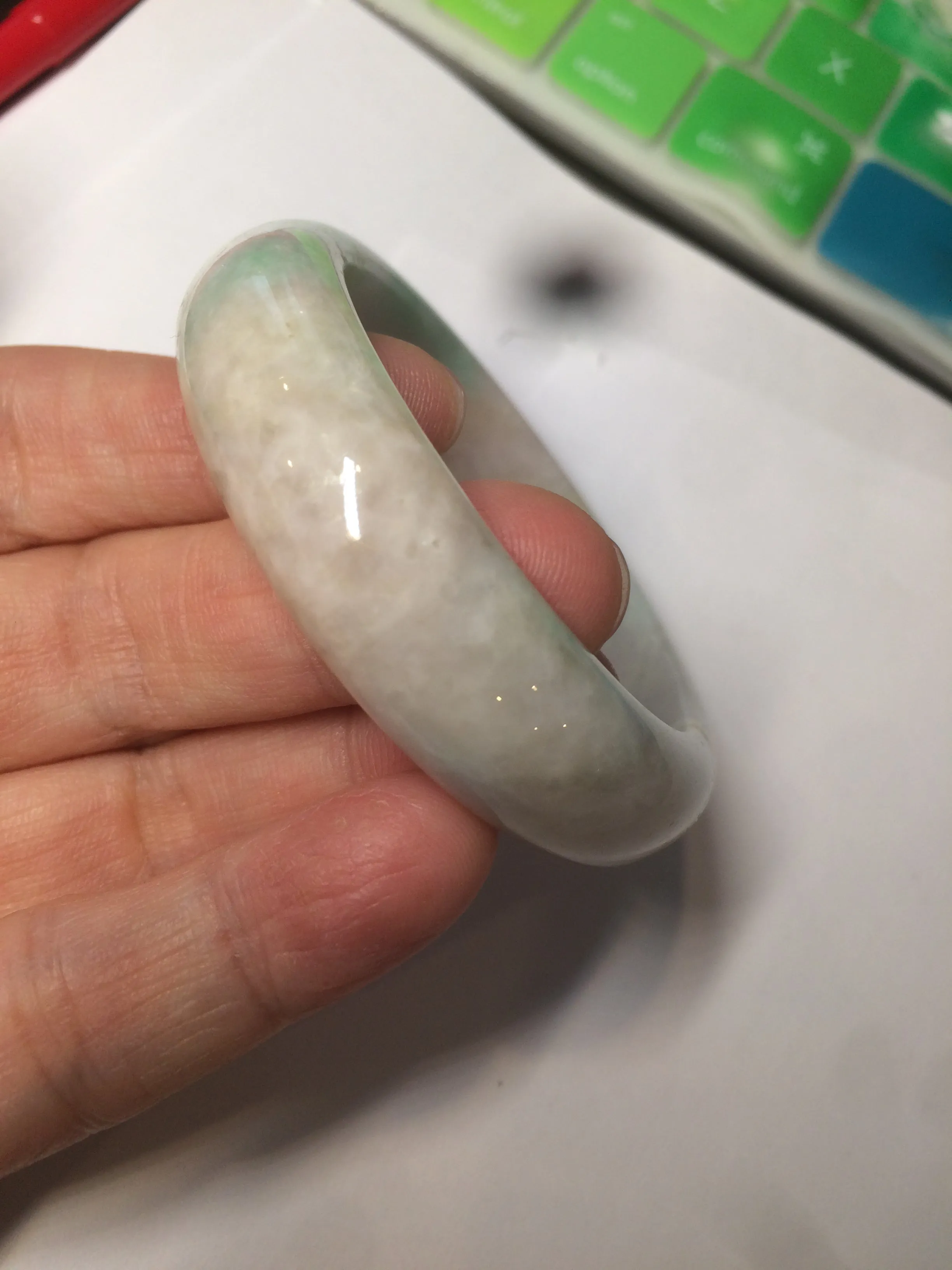 48mm Type A 100% Natural sunny green/purple/yellow ovalJadeite Jade bangle X105-9226