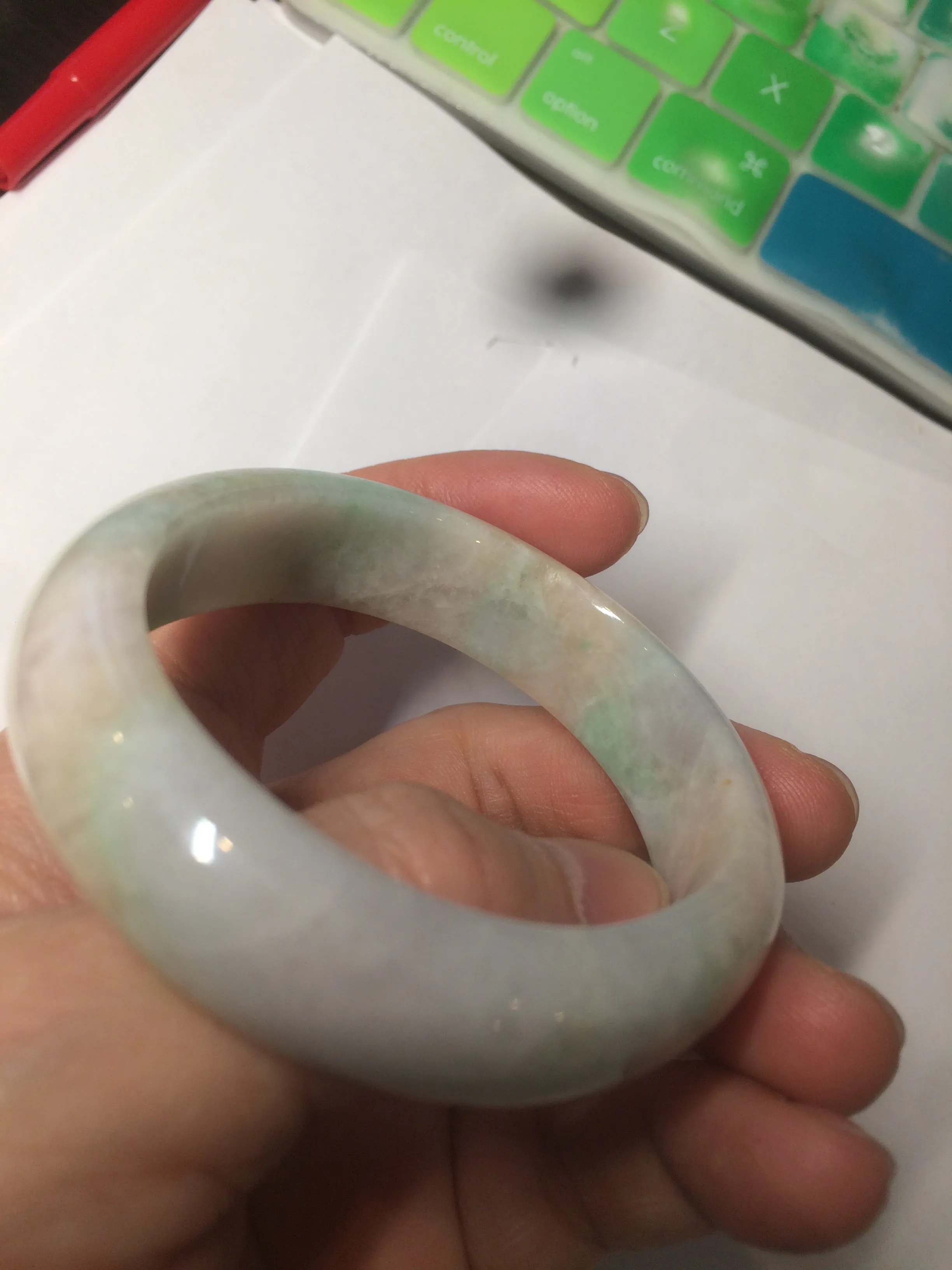 48mm Type A 100% Natural sunny green/purple/yellow ovalJadeite Jade bangle X105-9226