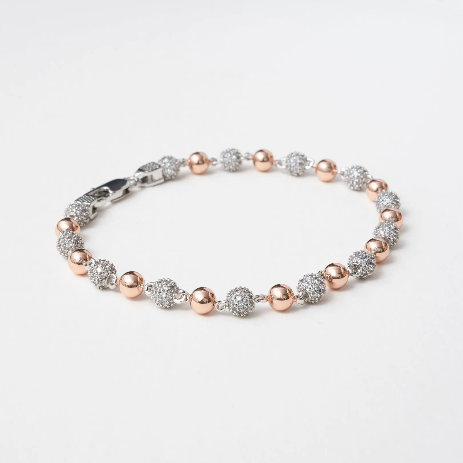 5mm ICED & PLAIN BALL BRACELET - 2 TONE