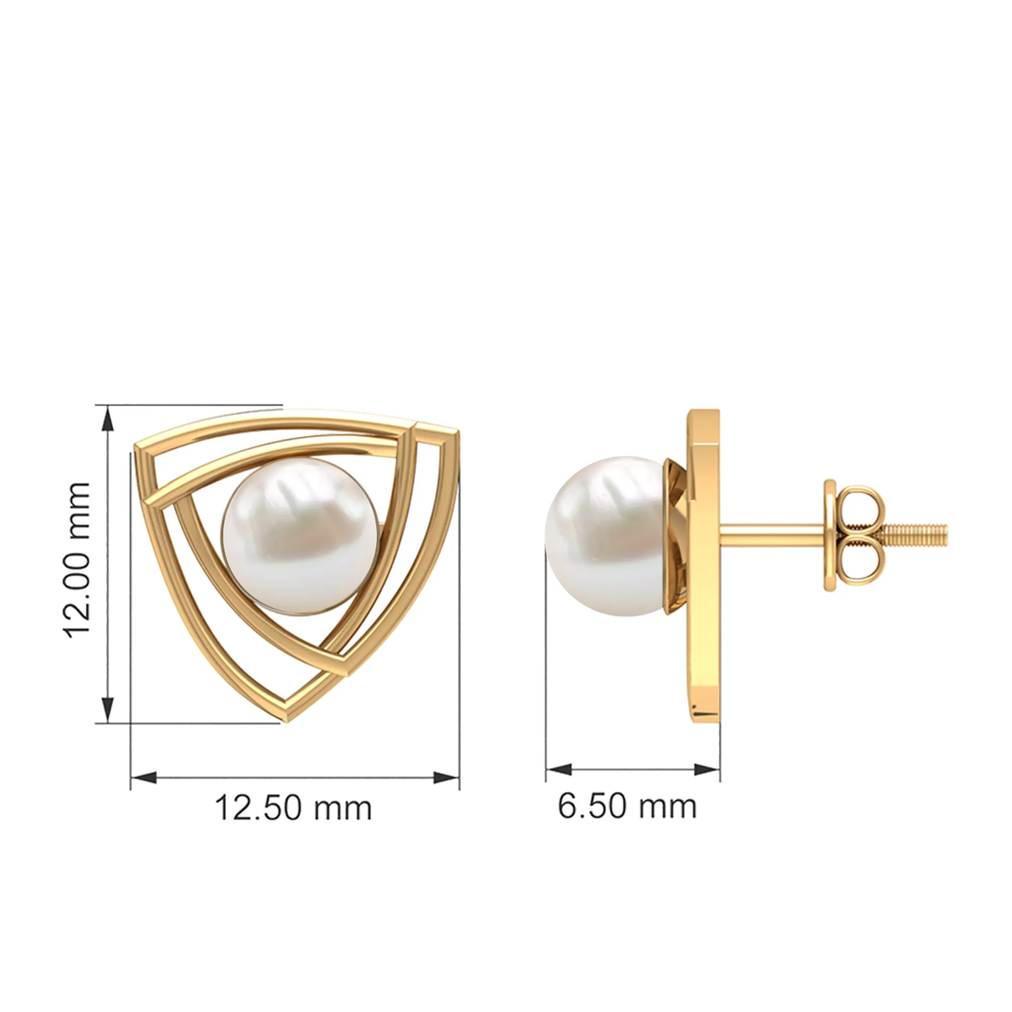 6 MM Bead Set Round Freshwater Pearl Solitaire Triangle Stud Earrings