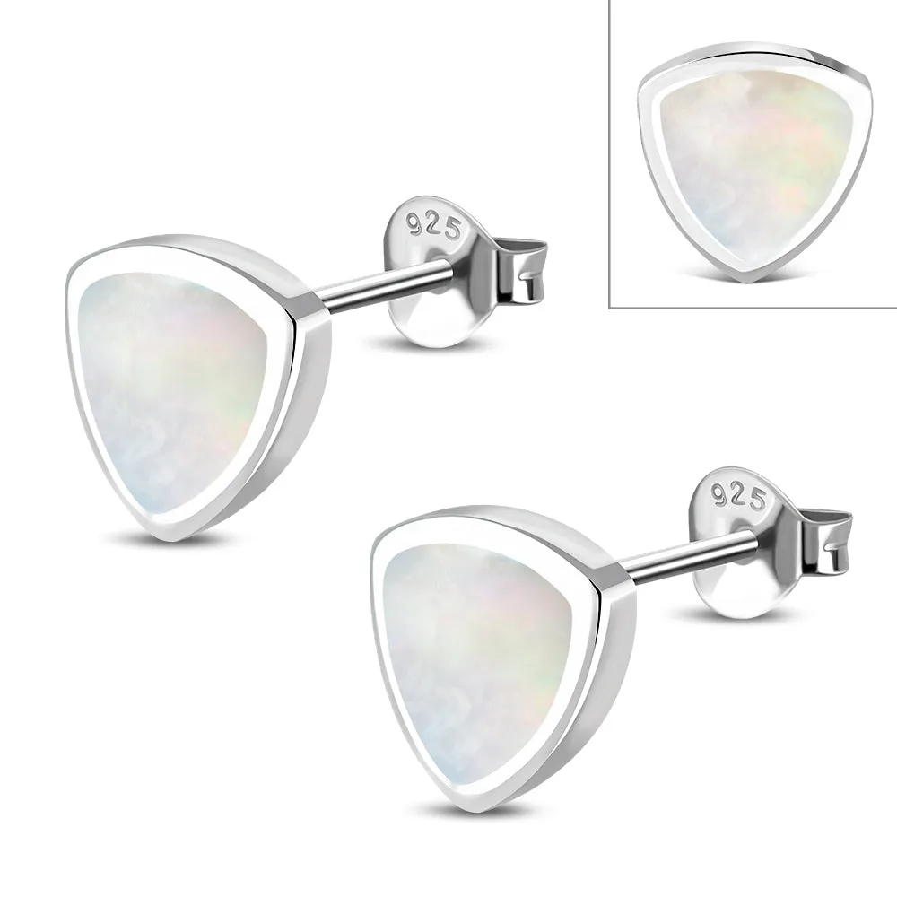 7.00mm | Mother of Pearl Reuleaux Triangle Silver Stud Earrings