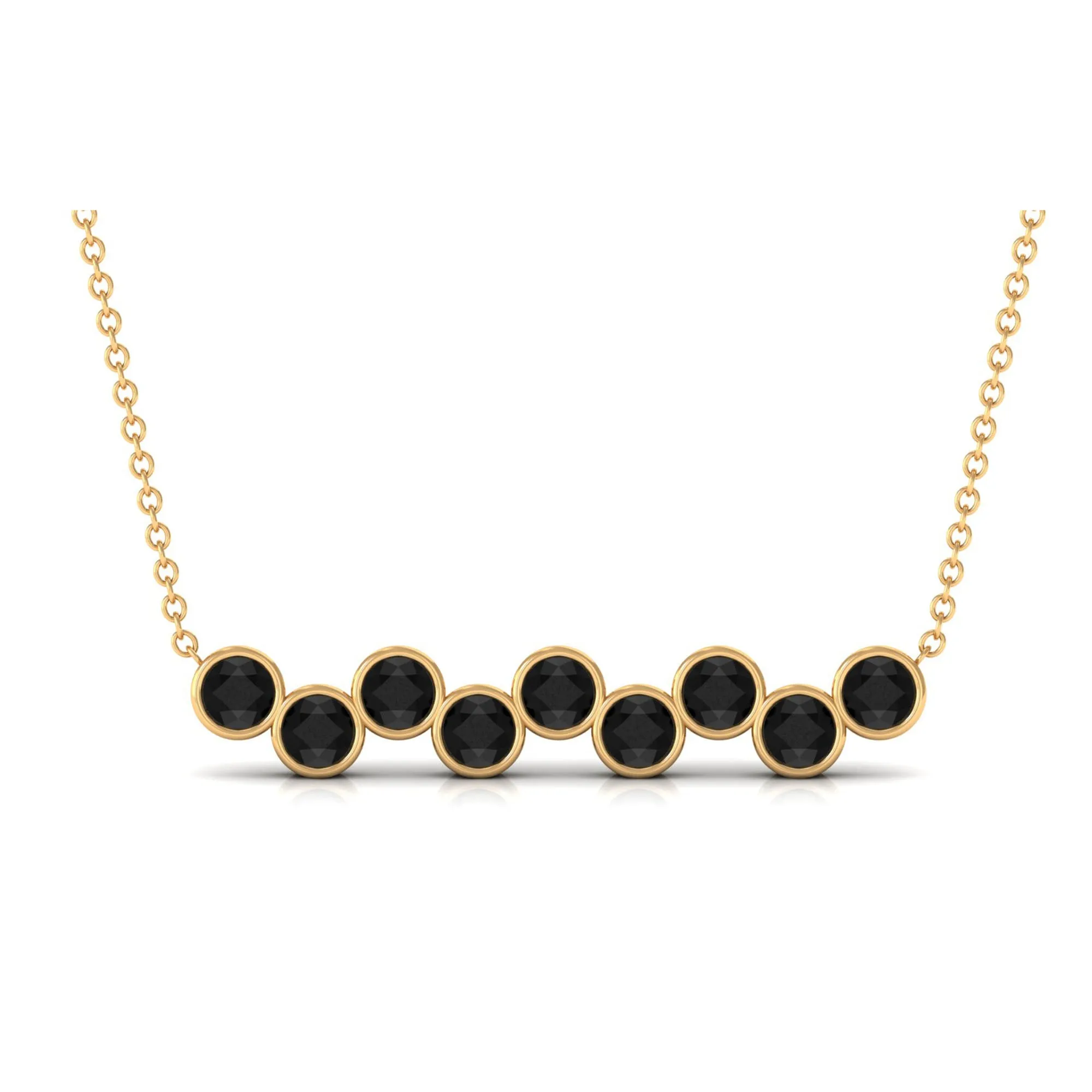 9 Stone Black Onyx Bar Necklace in Bezel Setting