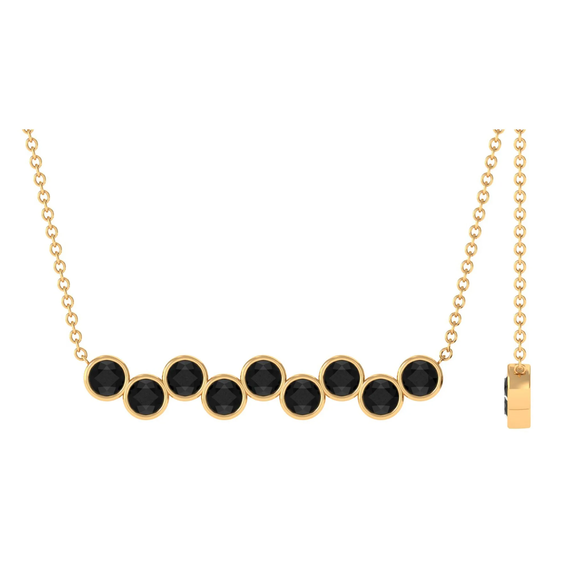 9 Stone Black Onyx Bar Necklace in Bezel Setting