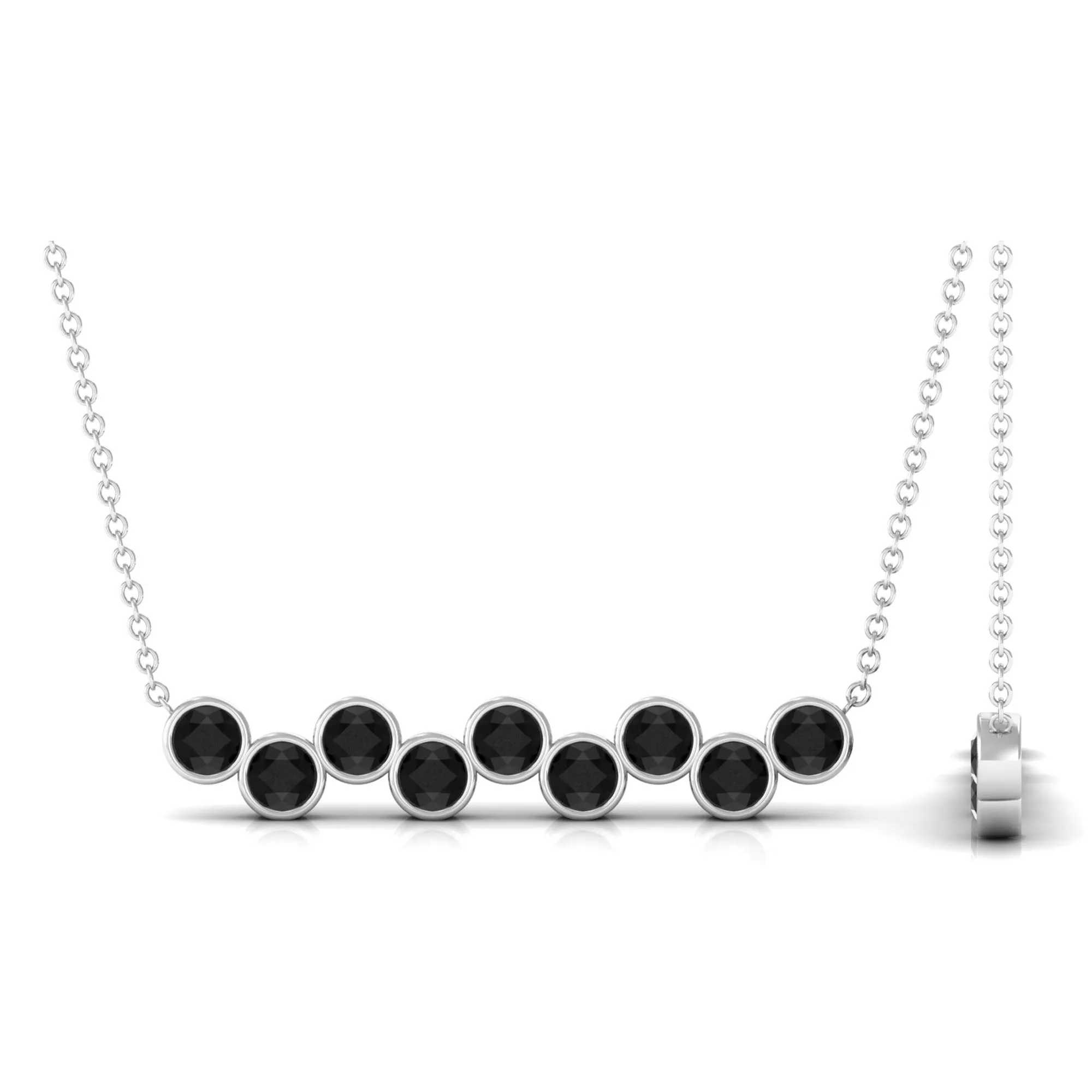 9 Stone Black Onyx Bar Necklace in Bezel Setting