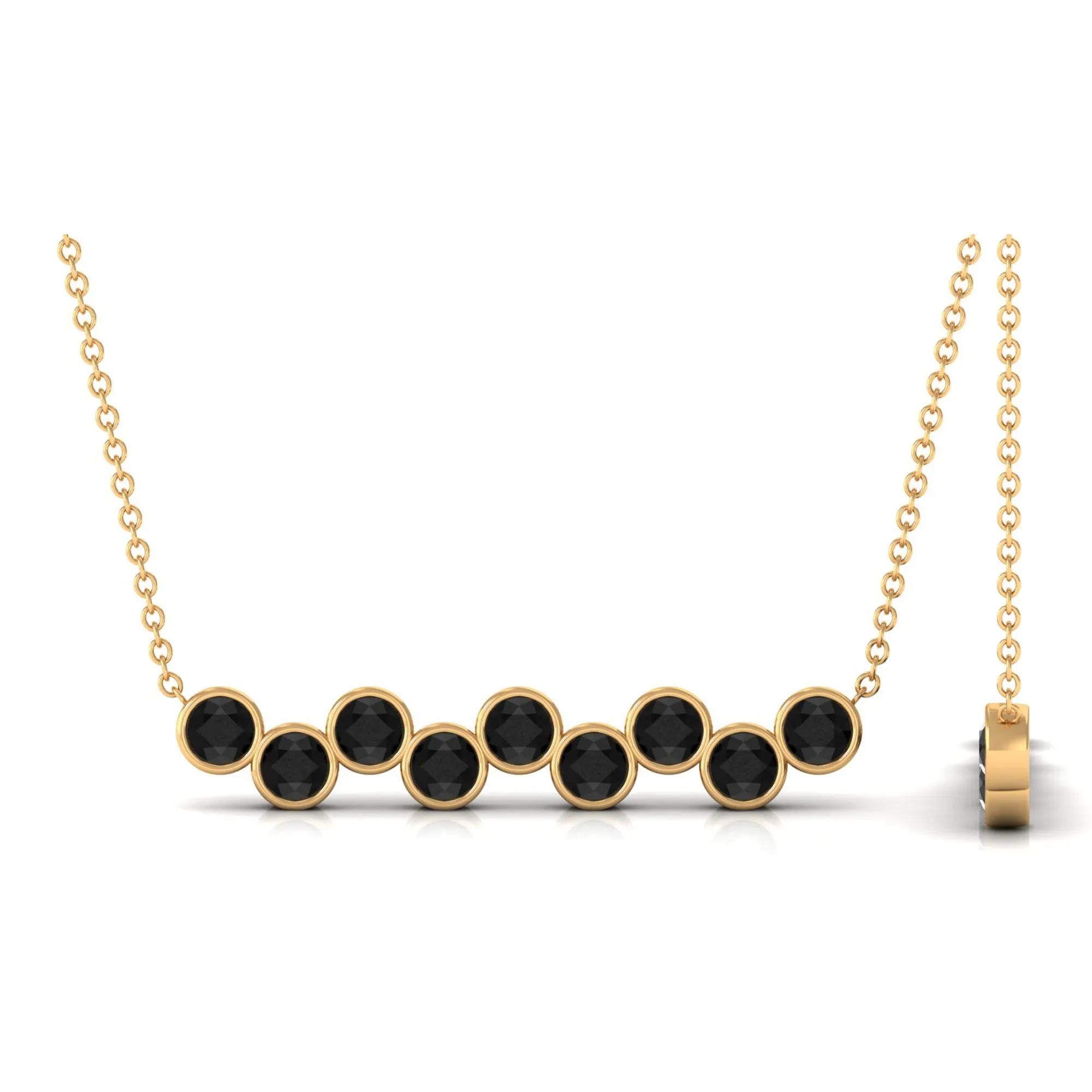 9 Stone Black Onyx Bar Necklace in Bezel Setting