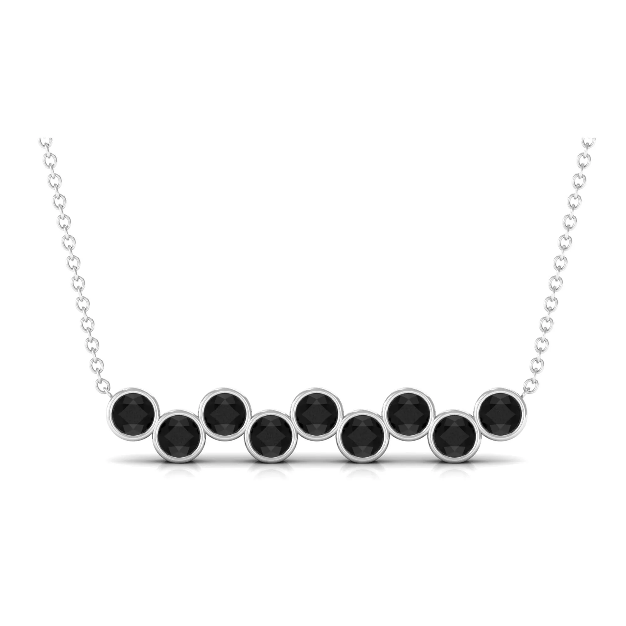 9 Stone Black Onyx Bar Necklace in Bezel Setting