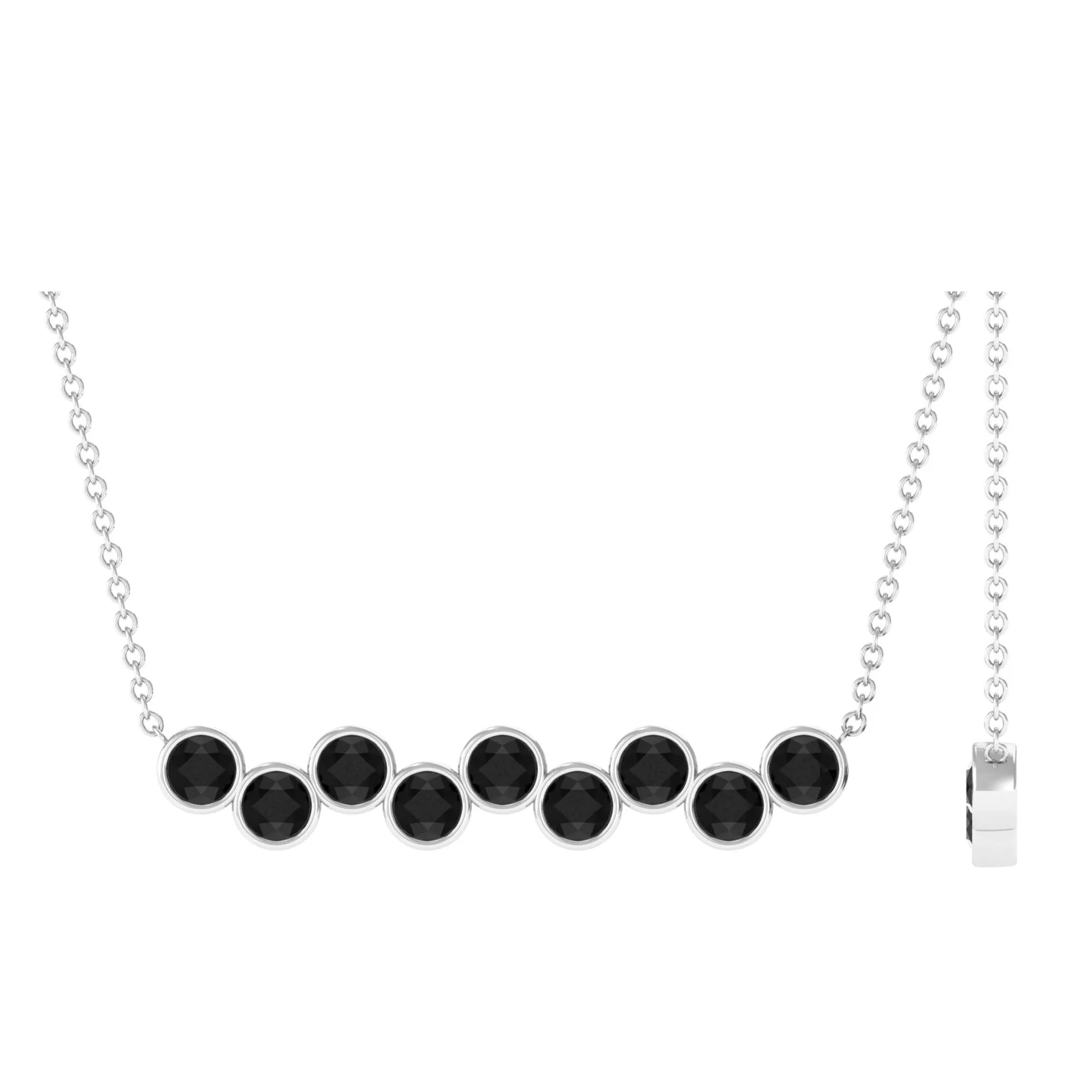 9 Stone Black Onyx Bar Necklace in Bezel Setting