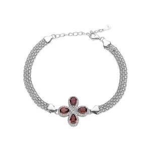 925 Silver Garnet Four-Leaf Clover Bracelet