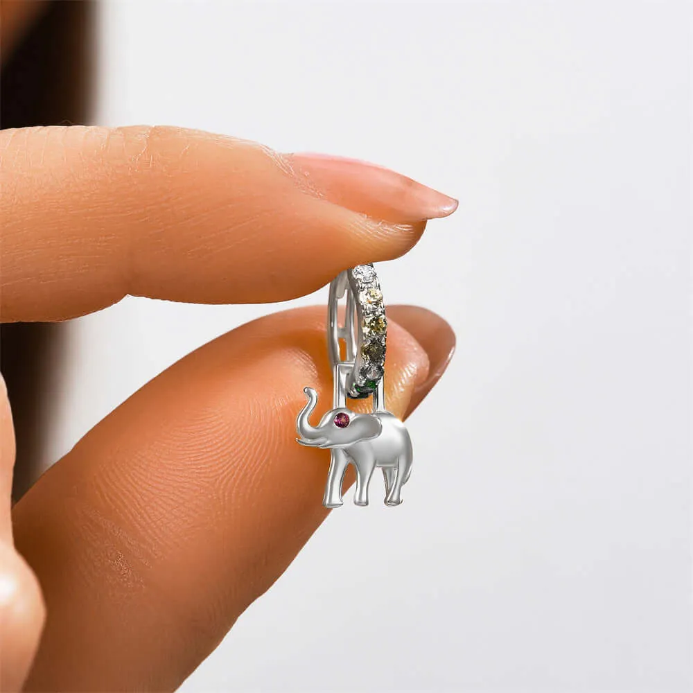 925 Silver Purple Eye Elephant Sparkling Drop Huggie Earrings CZ Diamond