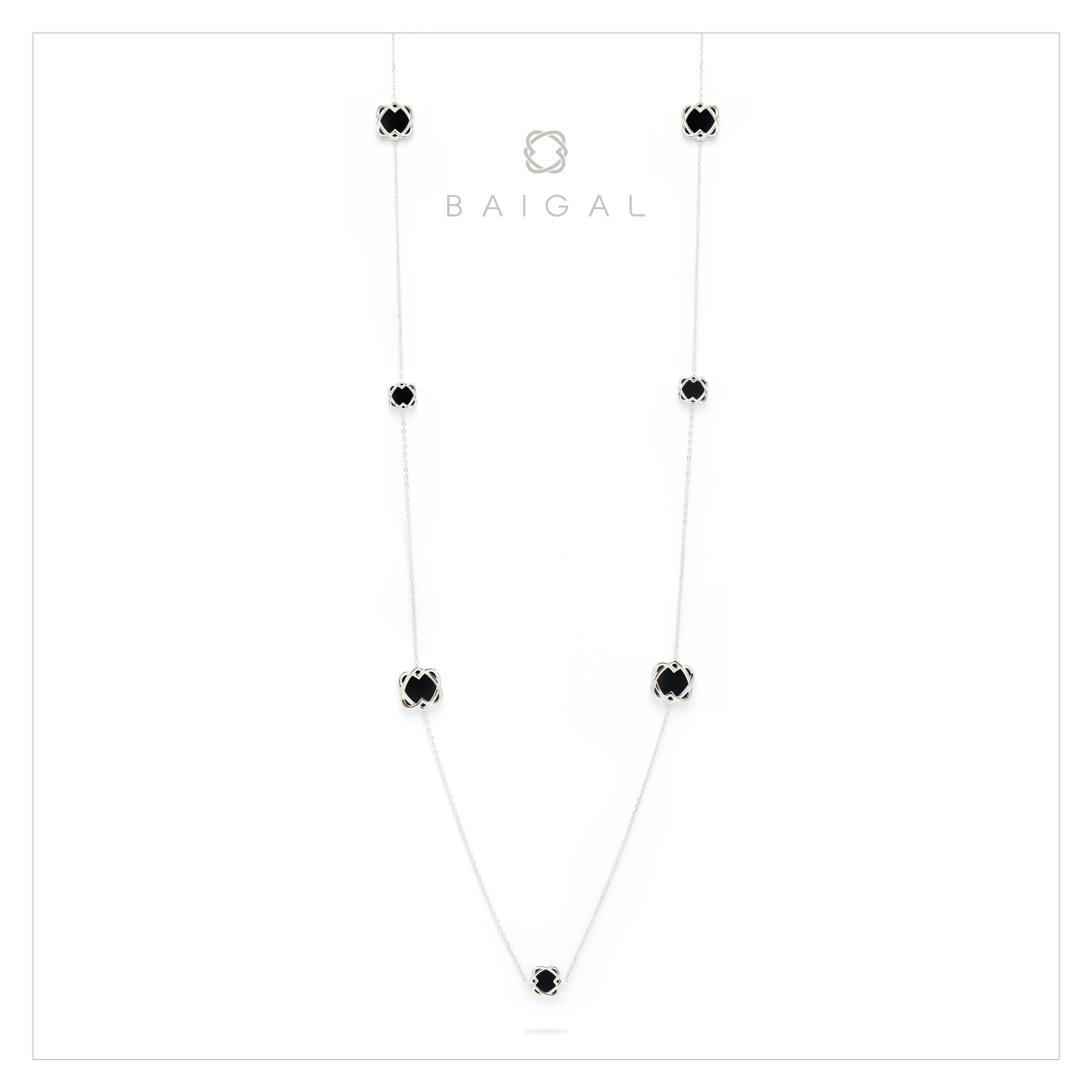 925 Sterling Silver White Gold Platted with Black Onyx Necklace for Women and Girls