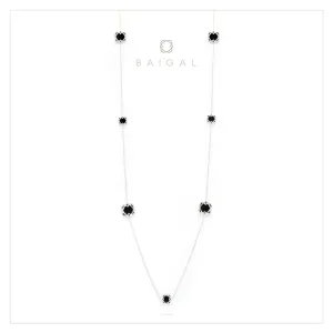 925 Sterling Silver White Gold Platted with Black Onyx Necklace for Women and Girls