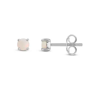 9ct White Gold Opal 4mm Claw Stud Earrings