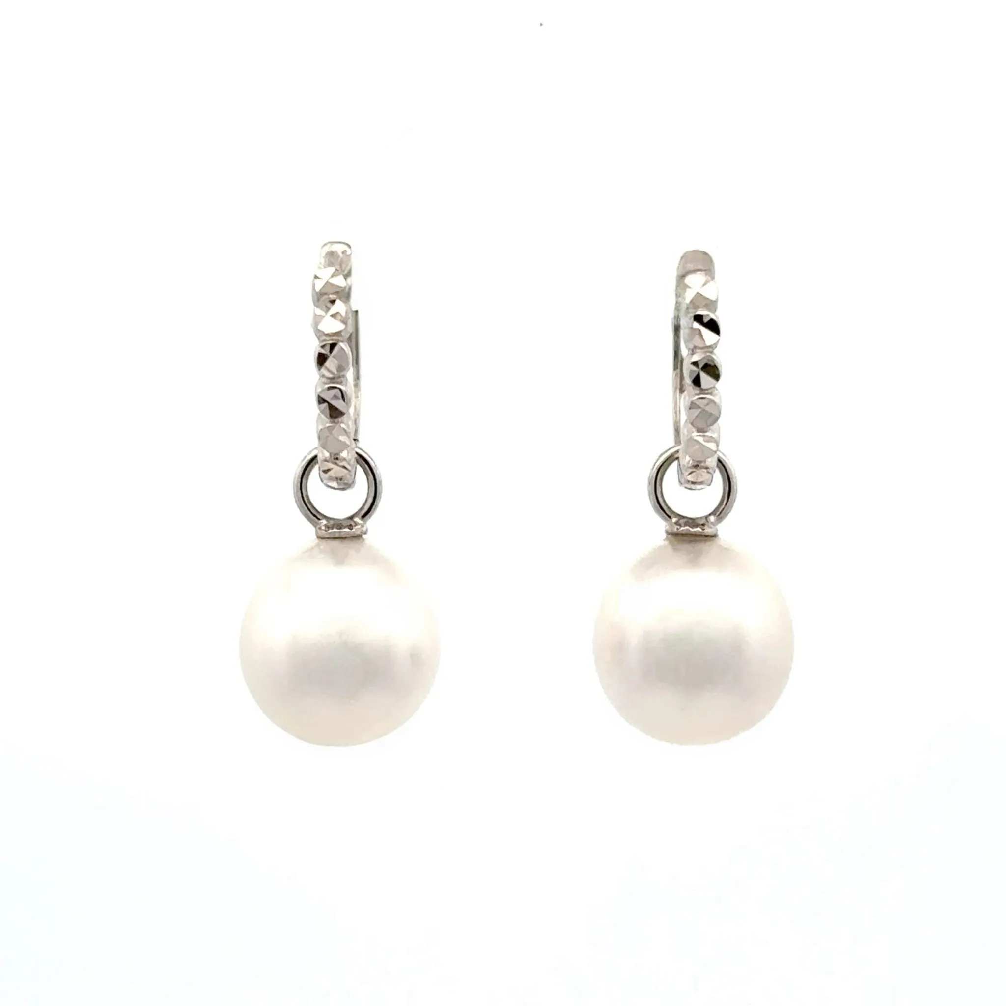 9K White Gold Australian South Sea 9-10mm Cultured Pearl Huggie Earrings