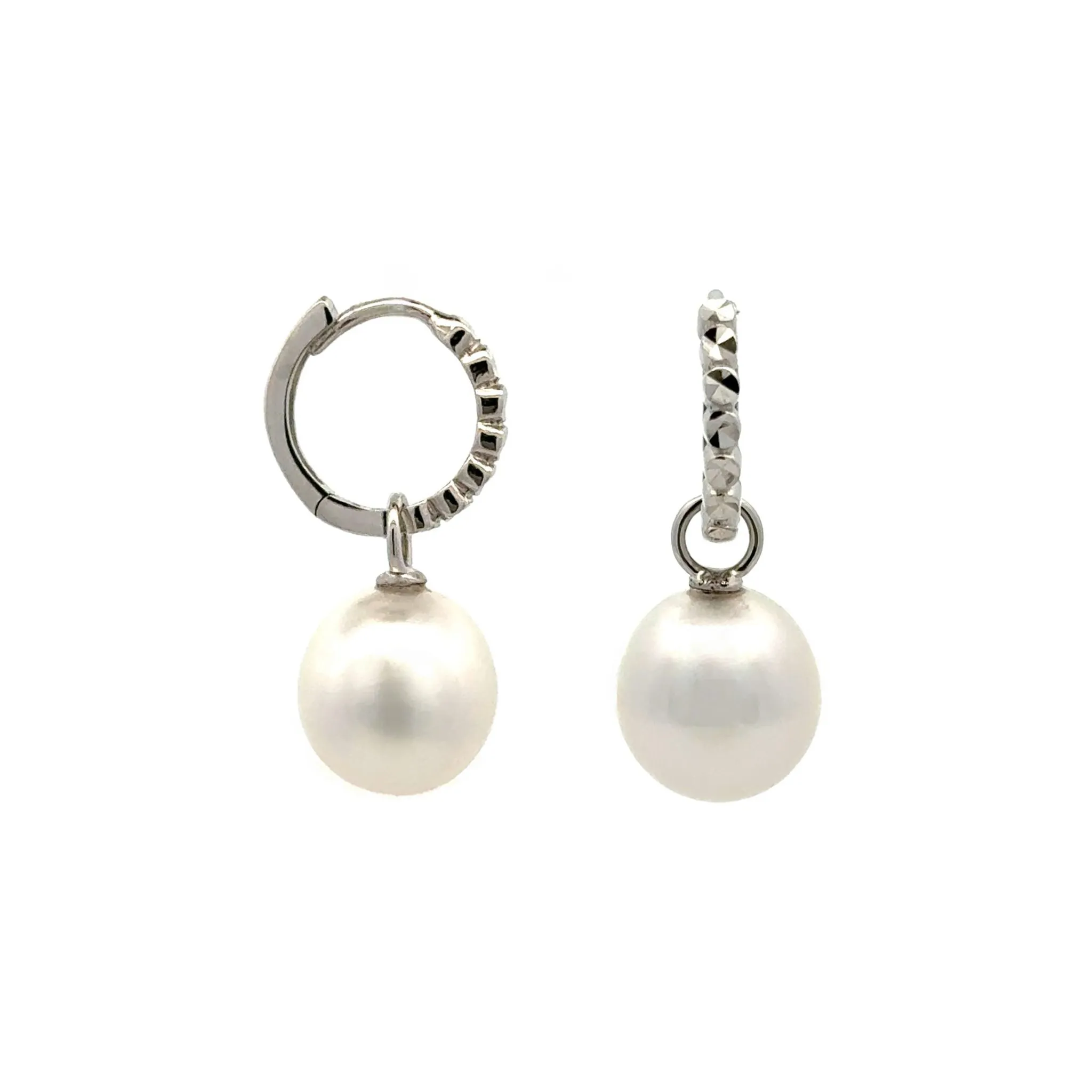 9K White Gold Australian South Sea 9-10mm Cultured Pearl Huggie Earrings